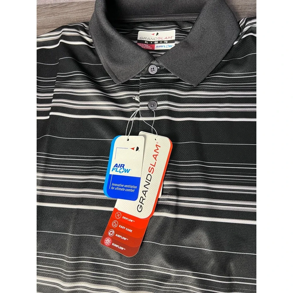 Grand Slam Airflow Striped Golf Polo NWT Black Gray Men's XL Performance - Picture 4 of 8